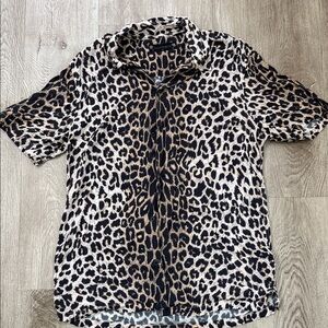 AllSaints Leopard-Print Button-Up Shirt in Beige and Black